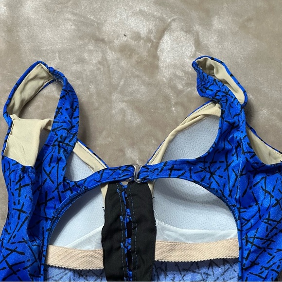 Maxine of Hollywood Vintage One Piece Button Front Blue Black Swimsuit Size 12 - Picture 4 of 10